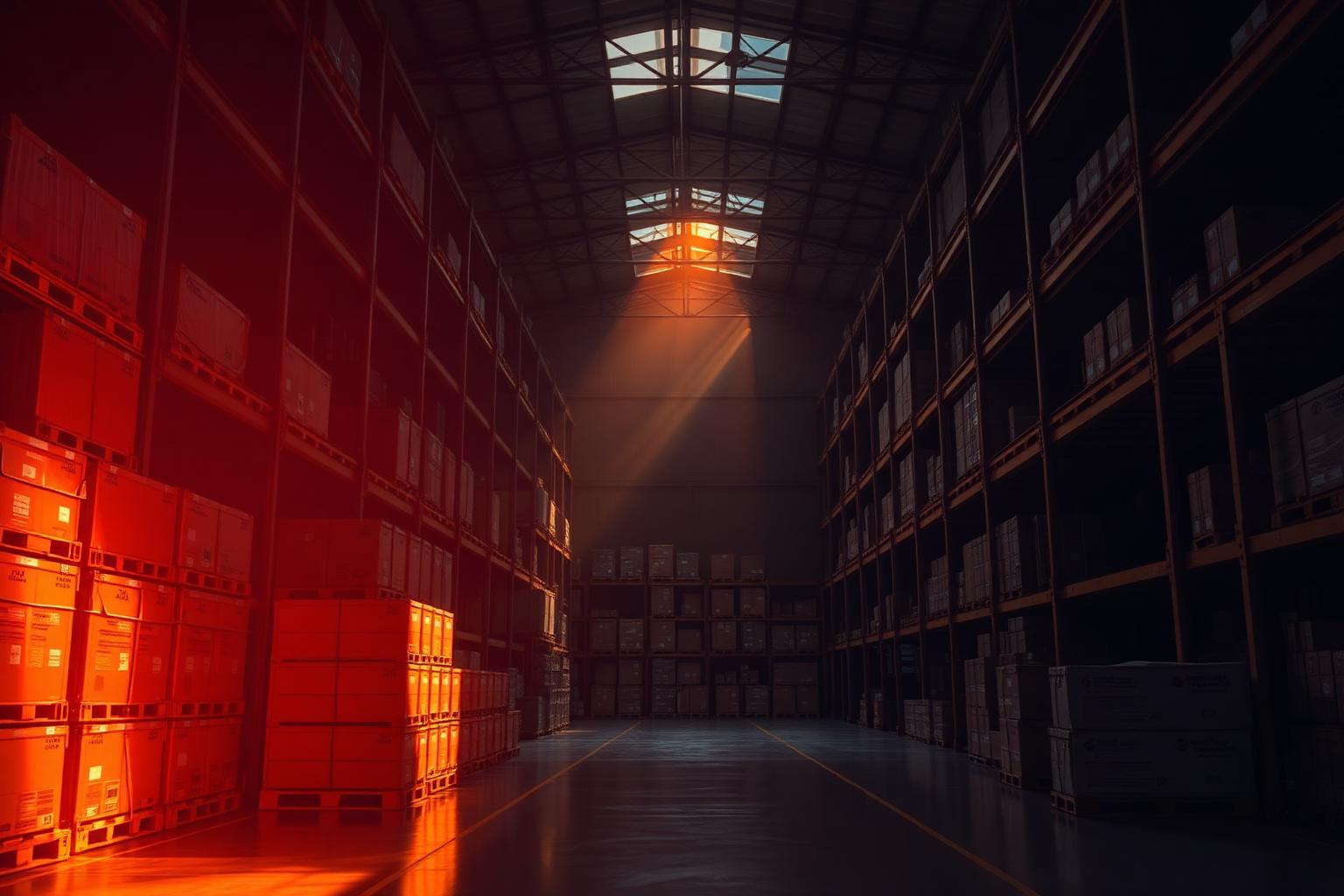 Export warehouse with stacked cartons